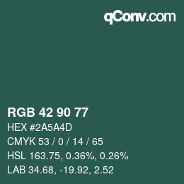 Color code: RGB 42 90 77 | qconv.com