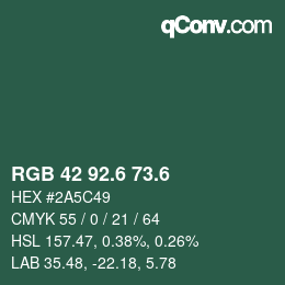 カラーコード: RGB 42 92.6 73.6 | qconv.com