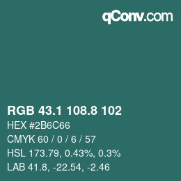 Color code: RGB 43.1 108.8 102 | qconv.com