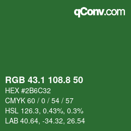 カラーコード: RGB 43.1 108.8 50 | qconv.com