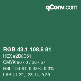 カラーコード: RGB 43.1 108.8 81 | qconv.com