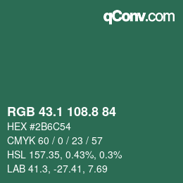 カラーコード: RGB 43.1 108.8 84 | qconv.com