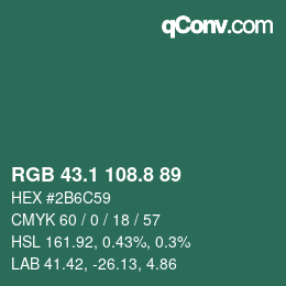 カラーコード: RGB 43.1 108.8 89 | qconv.com