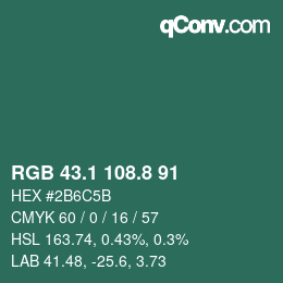 カラーコード: RGB 43.1 108.8 91 | qconv.com