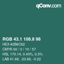 Color code: RGB 43.1 108.8 98 | qconv.com