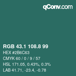 カラーコード: RGB 43.1 108.8 99 | qconv.com