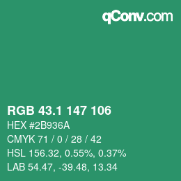 カラーコード: RGB 43.1 147 106 | qconv.com