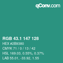 カラーコード: RGB 43.1 147 128 | qconv.com