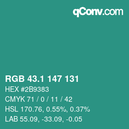 カラーコード: RGB 43.1 147 131 | qconv.com