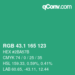 カラーコード: RGB 43.1 165 123 | qconv.com