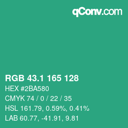 カラーコード: RGB 43.1 165 128 | qconv.com