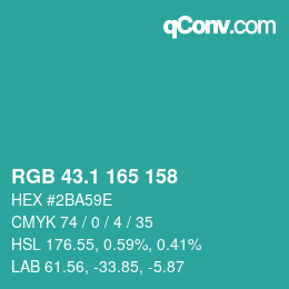 カラーコード: RGB 43.1 165 158 | qconv.com