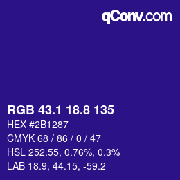 カラーコード: RGB 43.1 18.8 135 | qconv.com