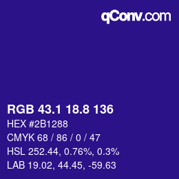 カラーコード: RGB 43.1 18.8 136 | qconv.com