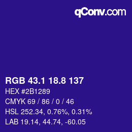 カラーコード: RGB 43.1 18.8 137 | qconv.com