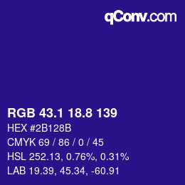 カラーコード: RGB 43.1 18.8 139 | qconv.com