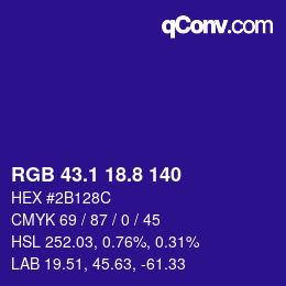 カラーコード: RGB 43.1 18.8 140 | qconv.com