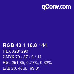 カラーコード: RGB 43.1 18.8 144 | qconv.com