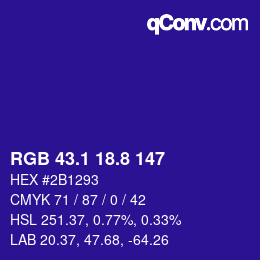 カラーコード: RGB 43.1 18.8 147 | qconv.com