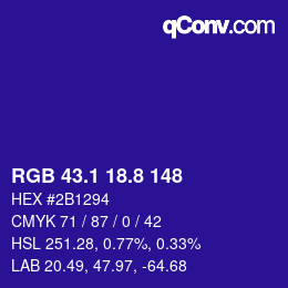 カラーコード: RGB 43.1 18.8 148 | qconv.com