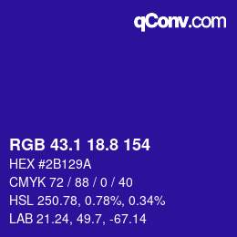 カラーコード: RGB 43.1 18.8 154 | qconv.com