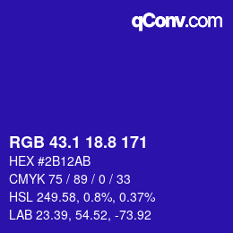 カラーコード: RGB 43.1 18.8 171 | qconv.com