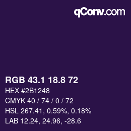 カラーコード: RGB 43.1 18.8 72 | qconv.com