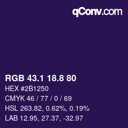 Color code: RGB 43.1 18.8 80 | qconv.com