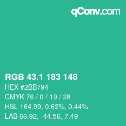 カラーコード: RGB 43.1 183 148 | qconv.com