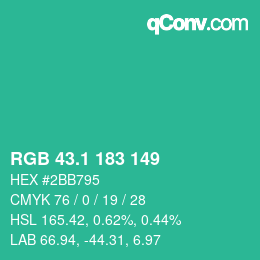 カラーコード: RGB 43.1 183 149 | qconv.com