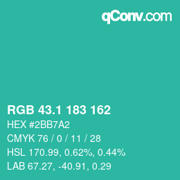 カラーコード: RGB 43.1 183 162 | qconv.com