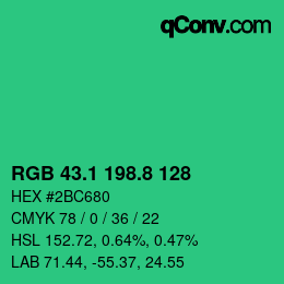 カラーコード: RGB 43.1 198.8 128 | qconv.com