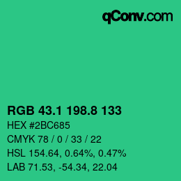 カラーコード: RGB 43.1 198.8 133 | qconv.com