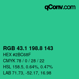 カラーコード: RGB 43.1 198.8 143 | qconv.com