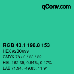 カラーコード: RGB 43.1 198.8 153 | qconv.com