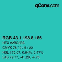 カラーコード: RGB 43.1 198.8 186 | qconv.com