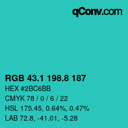 カラーコード: RGB 43.1 198.8 187 | qconv.com