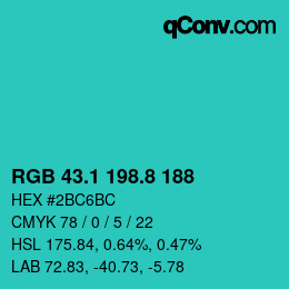 カラーコード: RGB 43.1 198.8 188 | qconv.com