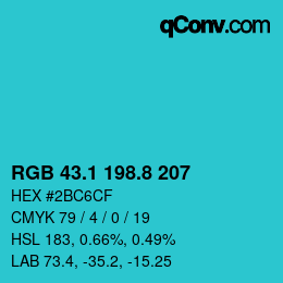 カラーコード: RGB 43.1 198.8 207 | qconv.com
