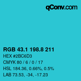 カラーコード: RGB 43.1 198.8 211 | qconv.com