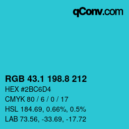 カラーコード: RGB 43.1 198.8 212 | qconv.com