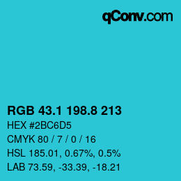 カラーコード: RGB 43.1 198.8 213 | qconv.com