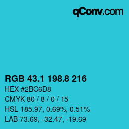 カラーコード: RGB 43.1 198.8 216 | qconv.com