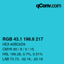 カラーコード: RGB 43.1 198.8 217 | qconv.com