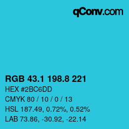 カラーコード: RGB 43.1 198.8 221 | qconv.com