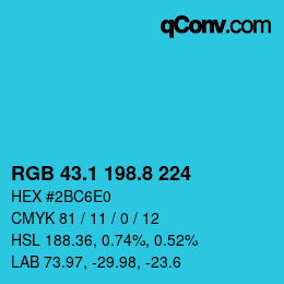 カラーコード: RGB 43.1 198.8 224 | qconv.com