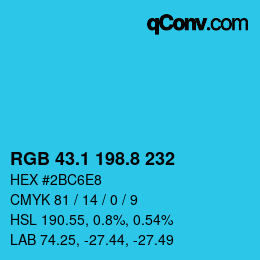 カラーコード: RGB 43.1 198.8 232 | qconv.com