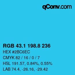 Color code: RGB 43.1 198.8 236 | qconv.com