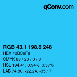 カラーコード: RGB 43.1 198.8 248 | qconv.com