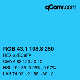 Color code: RGB 43.1 198.8 250 | qconv.com